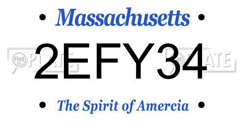 2EFY34 Massachusetts License Plate