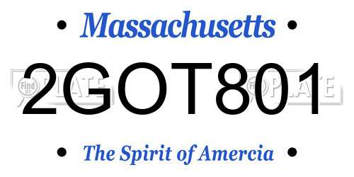 2GOT801 Massachusetts License Plate