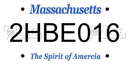 2HBE016 Massachusetts License Plate