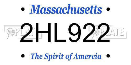 2HL922 Massachusetts License Plate