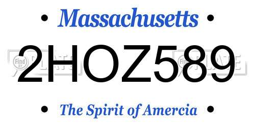 2HOZ589 Massachusetts License Plate