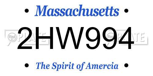 2HW994 Massachusetts License Plate