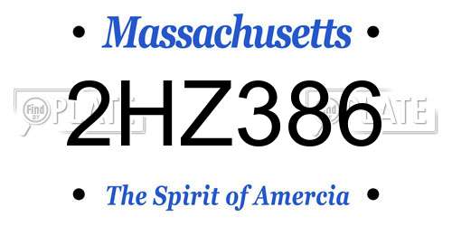 2HZ386 Massachusetts License Plate