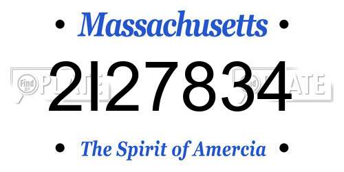 2I27834 Massachusetts License Plate