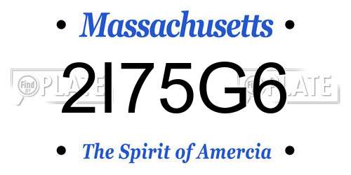 2I75G6 Massachusetts License Plate