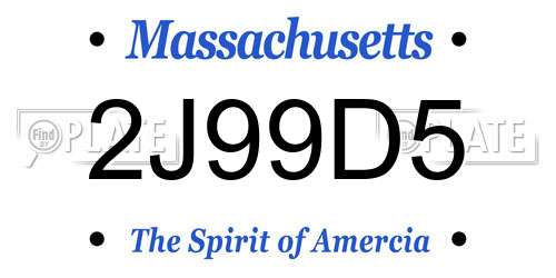 2J99D5 Massachusetts License Plate