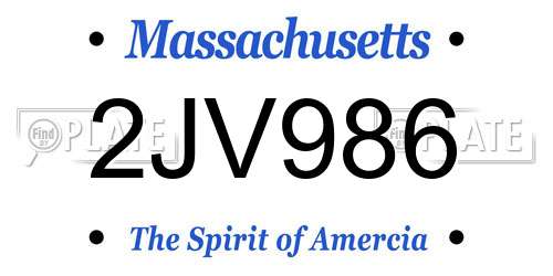 2JV986 Massachusetts License Plate