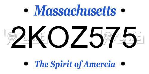 2KOZ575 Massachusetts License Plate