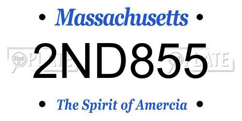2ND855 Massachusetts License Plate