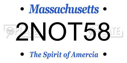 2NOT58 Massachusetts License Plate