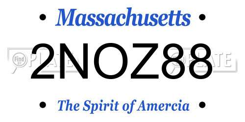 2NOZ88 Massachusetts License Plate