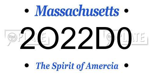 2O22D0 Massachusetts License Plate