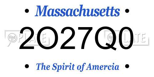 2O27Q0 Massachusetts License Plate