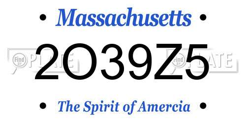 2O39Z5 Massachusetts License Plate