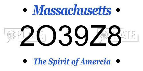 2O39Z8 Massachusetts License Plate