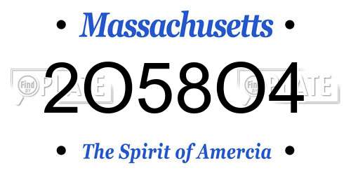 2O58O4 Massachusetts License Plate