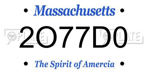 2O77D0 Massachusetts License Plate