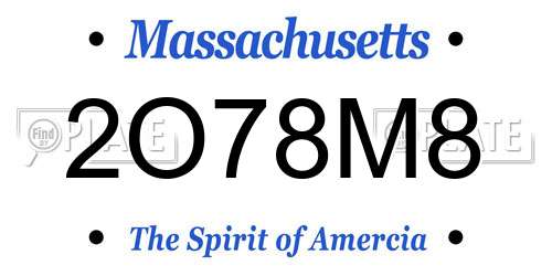 2O78M8 Massachusetts License Plate