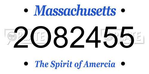 2O82455 Massachusetts License Plate