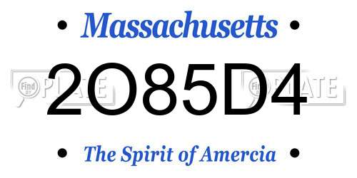 2O85D4 Massachusetts License Plate