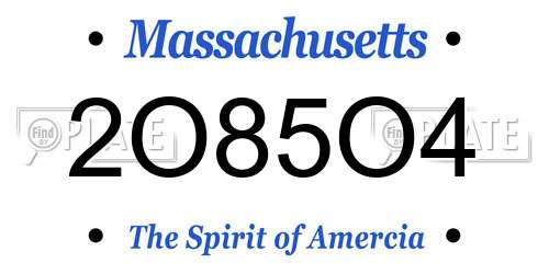 2O85O4 Massachusetts License Plate