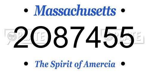 2O87455 Massachusetts License Plate