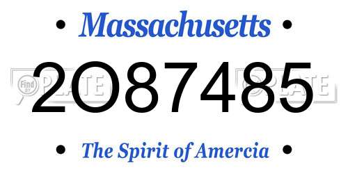 2O87485 Massachusetts License Plate