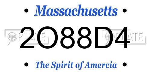 2O88D4 Massachusetts License Plate
