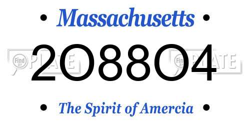 2O88O4 Massachusetts License Plate
