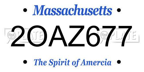 2OAZ677 Massachusetts License Plate
