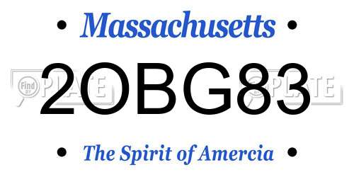 2OBG83 Massachusetts License Plate