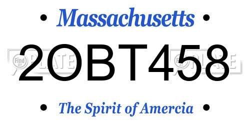 2OBT458 Massachusetts License Plate
