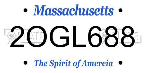 2OGL688 Massachusetts License Plate