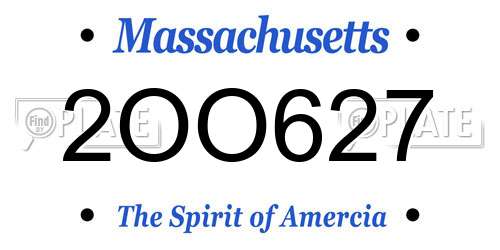 2OO627 Massachusetts License Plate
