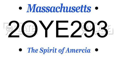 2OYE293 Massachusetts License Plate