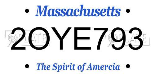 2OYE793 Massachusetts License Plate