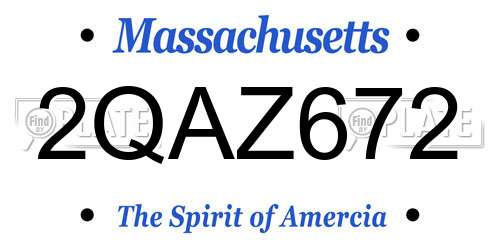 2QAZ672 Massachusetts License Plate