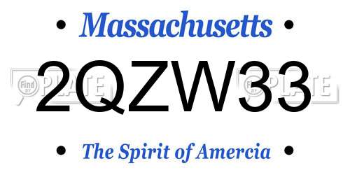 2QZW33 Massachusetts License Plate