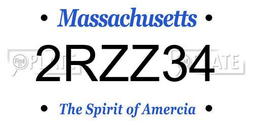 2RZZ34 Massachusetts License Plate