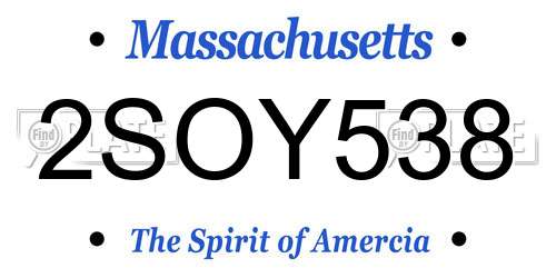 2SOY538 Massachusetts License Plate