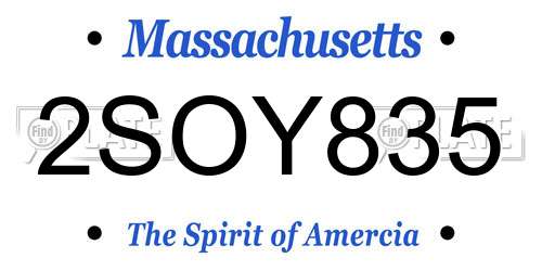 2SOY835 Massachusetts License Plate