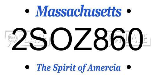 2SOZ860 Massachusetts License Plate