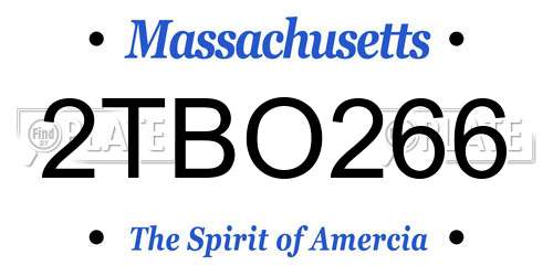 2TBO266 Massachusetts License Plate
