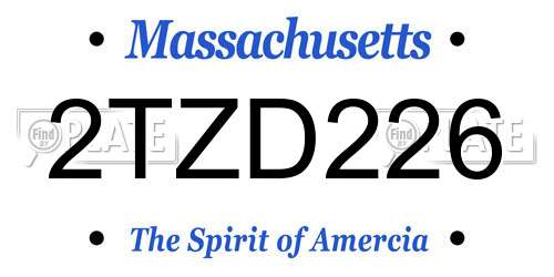 2TZD226 Massachusetts License Plate