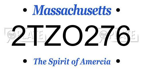 2TZO276 Massachusetts License Plate