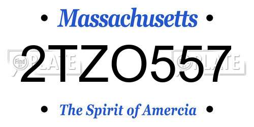 2TZO557 Massachusetts License Plate