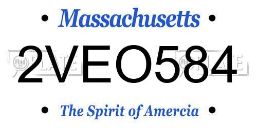 2VEO584 Massachusetts License Plate
