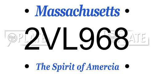 2VL968 Massachusetts License Plate