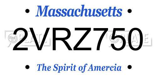 2VRZ750 Massachusetts License Plate