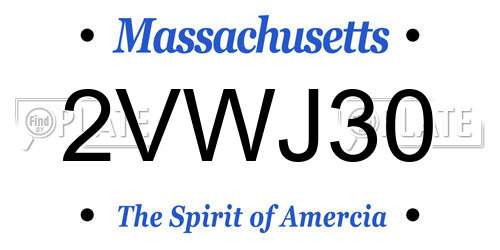 2VWJ30 Massachusetts License Plate